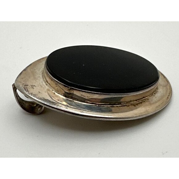 Vintage Taxco Mexico Sterling Silver Obsidian Oval Pendant Brooch Combo Signed - Picture 7 of 9